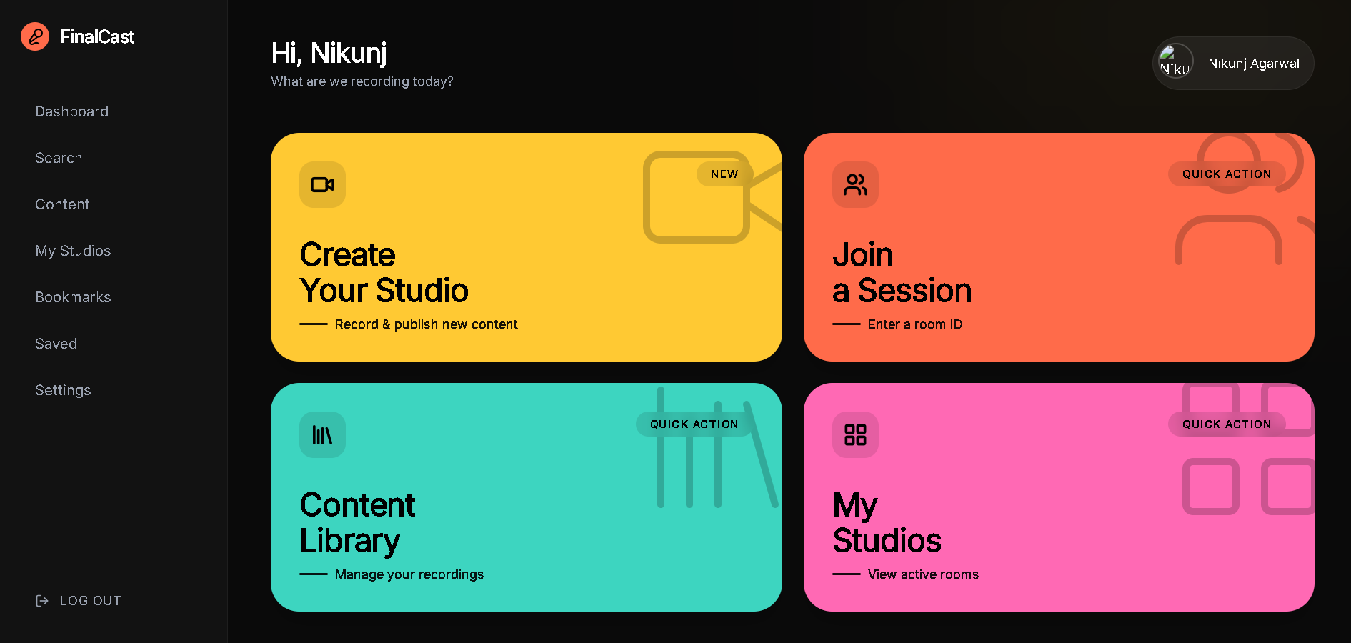 Dashboard: Quick actions hub